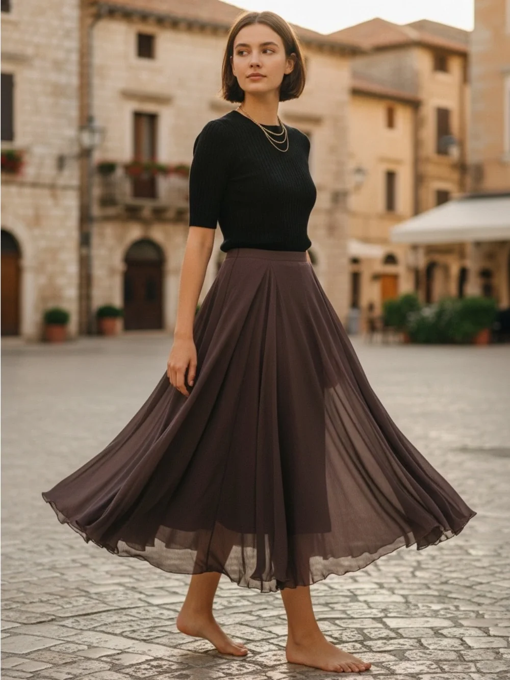 Nine West Chocolate Brown Midi Skirt with Sheer Layers. NEVER WORN - Picture 2 of 4